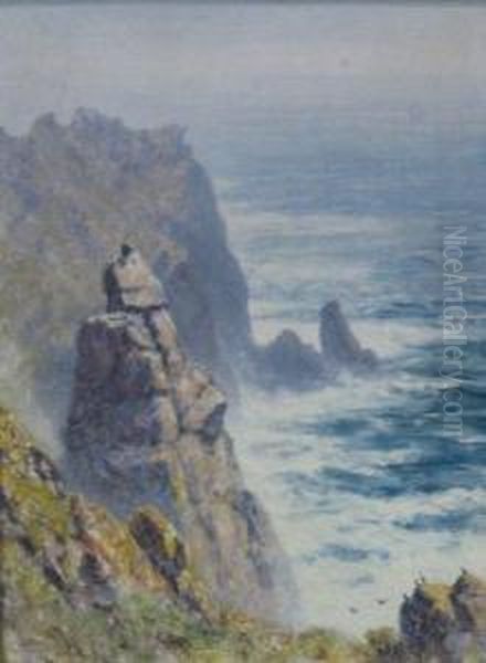 West Coast Of Lundy Isle Oil Painting by John George Naish