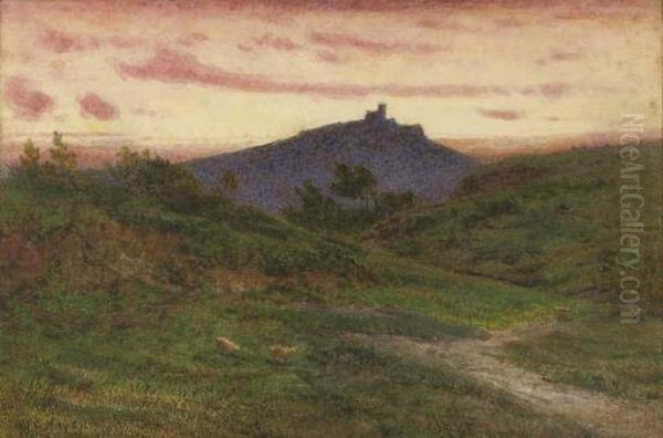 Ruins Overlooking A Romantic Landscape Oil Painting by John George Naish