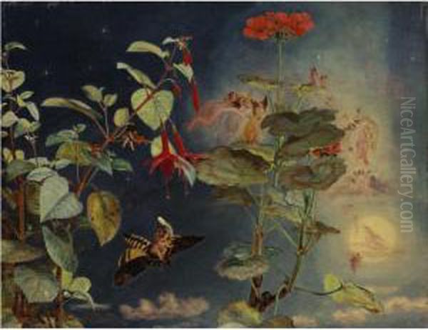 Elves And Fairies: A Midsummer Night's Dream Oil Painting by John George Naish