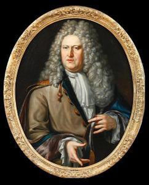 Portrait Of A Gentleman, Half Length Wearing A Grey Coat And Wig Oil Painting by Matthijs Naiveu