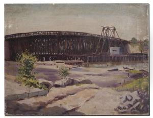 Cottage Farm Bridge Also Known As Boston University Bridge Oil Painting by Kanji Nakamura