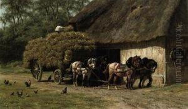 Unloading The Haycart Oil Painting by Willem Carel Nakken