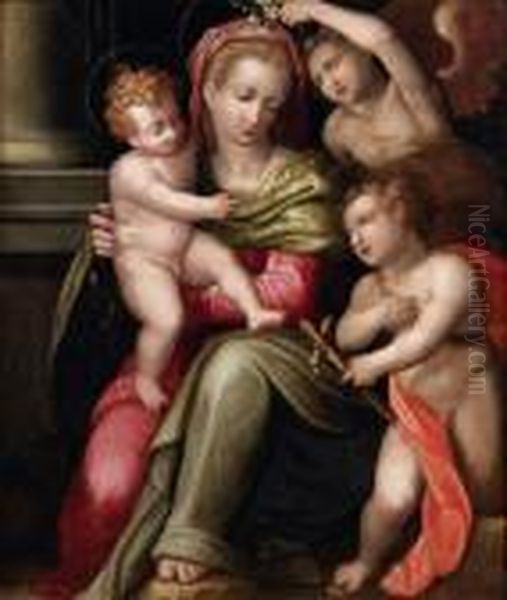 Vierge A L'enfant Avec Saint Jean Baptiste Oil Painting by Giovan Battista Naldini