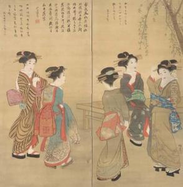 Five Beauties Oil Painting by Nishimura Nantei