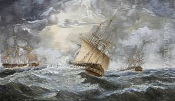 Shipping In High Seas Oil Painting by George Alexander Napier