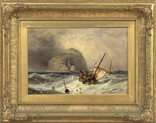 The Bass Rock, 
With Boats Oil Painting by Charles Napier Henry