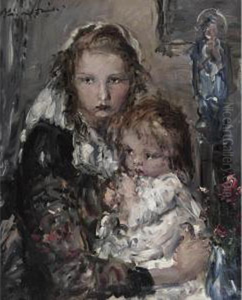 Mother & Child Oil Painting by Aurel Naray