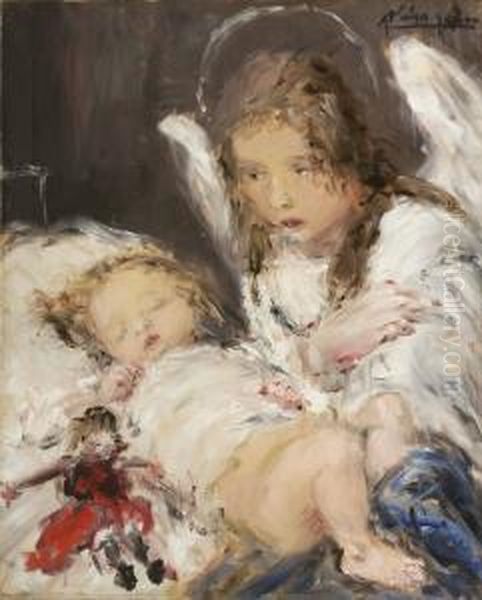 Guardian Angel Oil Painting by Aurel Naray