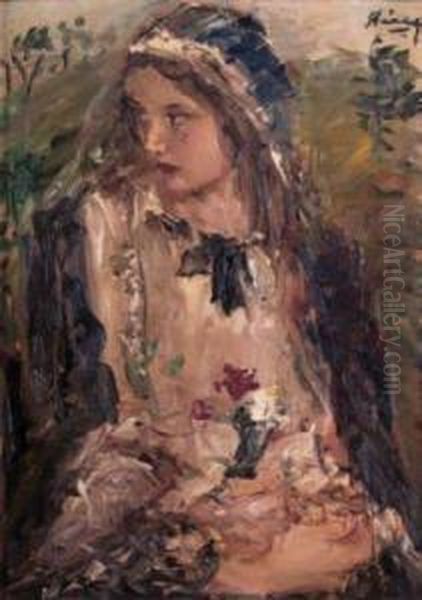 Jeune Fille Aux Fleurs Des Champs Oil Painting by Aurel Naray