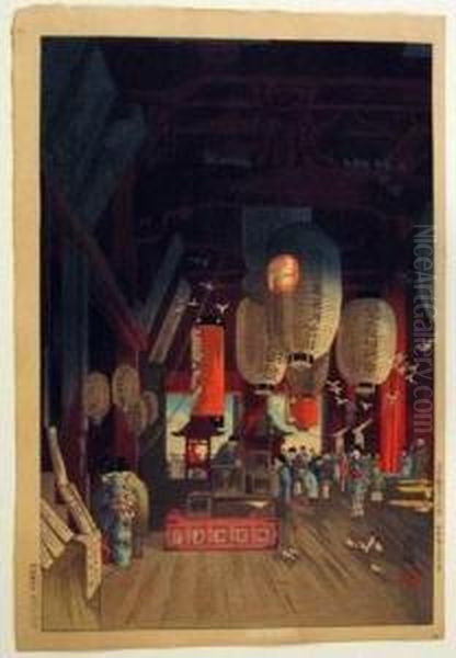 Inside Kanzeon Temple, Asakusa Oil Painting by Eisho Narazaki