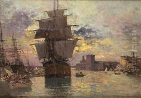 Voiliers Dans Le Port De Marseille Oil Painting by Francois Nardi