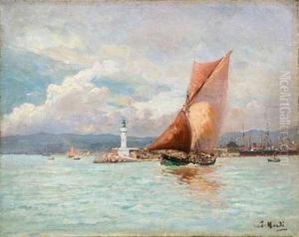 Voilier Sortant Du Port. Oil Painting by Francois Nardi