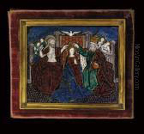 A Rectangular Enamel Plaque Of The Coronation Of The Virgin Oil Painting by Penicaud Nardon