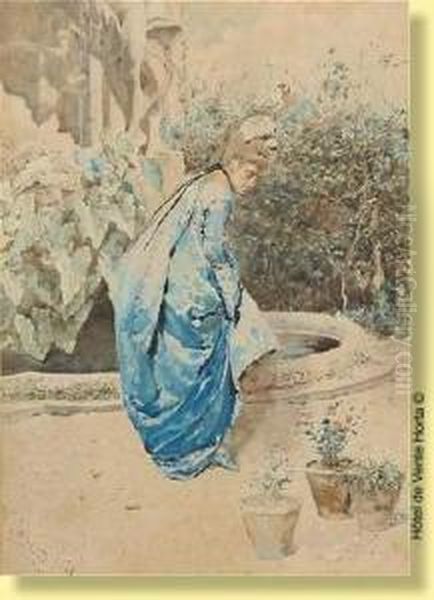 Jeune Femme A La Fontaine Oil Painting by C. Nariandi