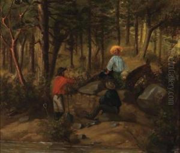 California Gold Miners Oil Painting by Ernest Narjot