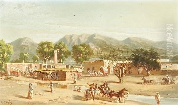 Daily Life In Old Sonora, 1873. Oil Painting by Ernest Narjot