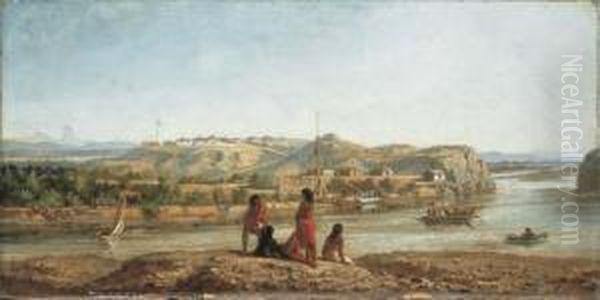 Village Minier Le Long Du Rio Grande Oil Painting by Ernest Narjot