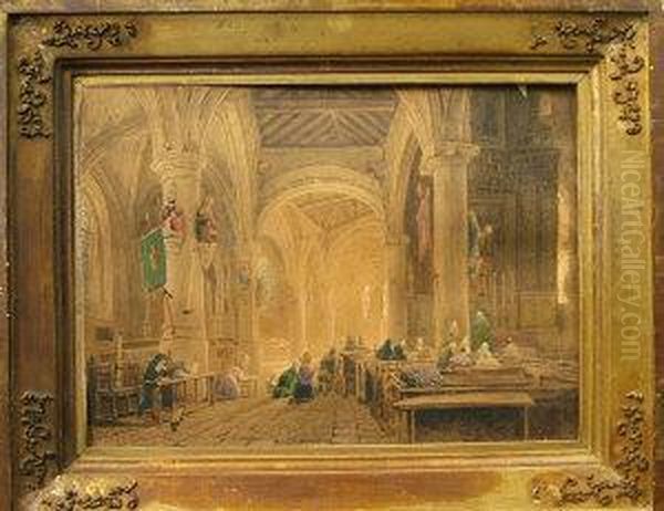 Figures In A Church Interior Oil Painting by Charles Nash