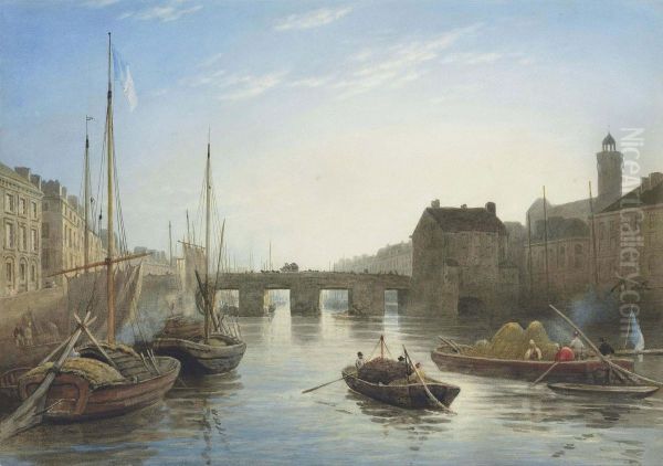 Pont De La Belle Croix, Nantes Oil Painting by Frederick Nash