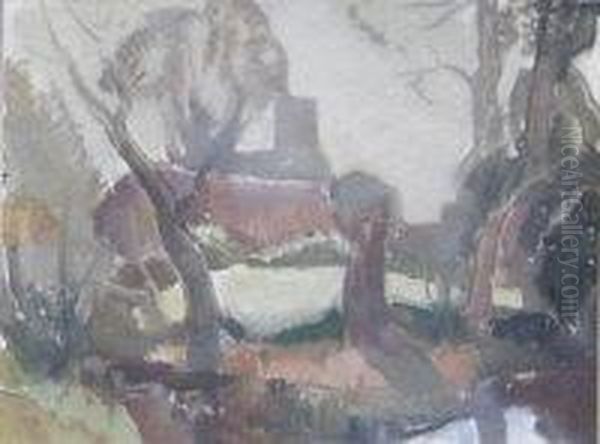 River Landscape With A Church In The Distance Oil Painting by John Nash