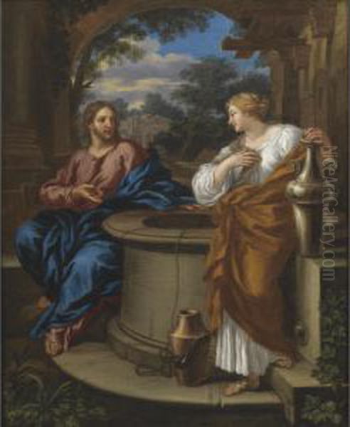 Christ And The Woman Of Samaria Oil Painting by Giuseppe Nicola Nasini