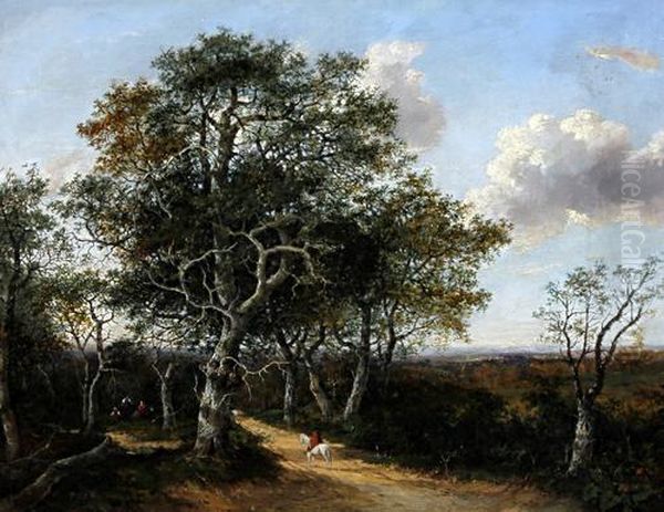 Extensive Landscape With Traveller On A Path By A Gipsy Encampment Oil Painting by Charlotte Nasmyth