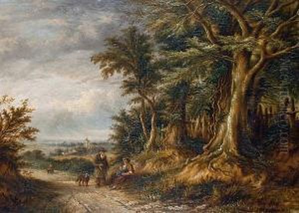 Figures On A Country Road Oil Painting by Charlotte Nasmyth