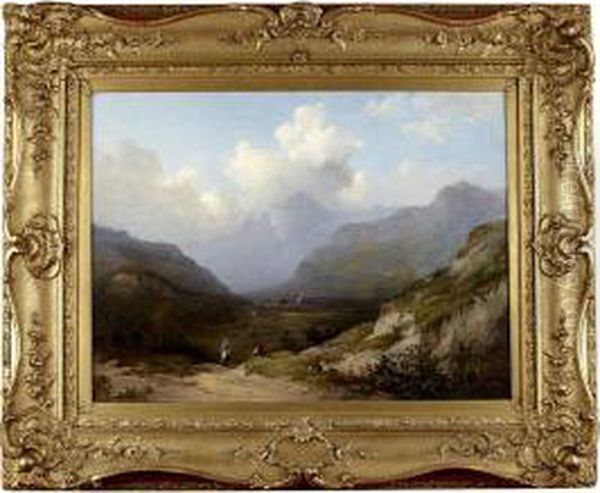 Figures In A Highland Glen Oil Painting by Charlotte Nasmyth