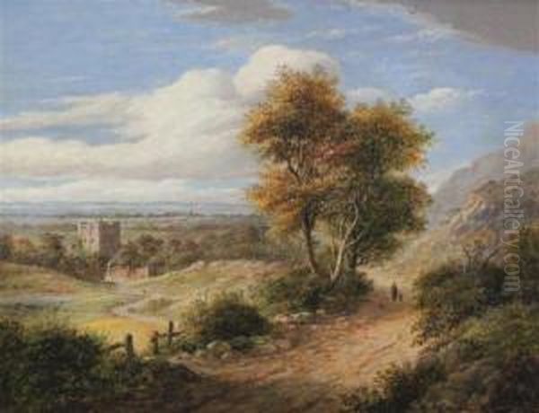 Yorkshire Landscape With Castle Oil Painting by James Nasmyth