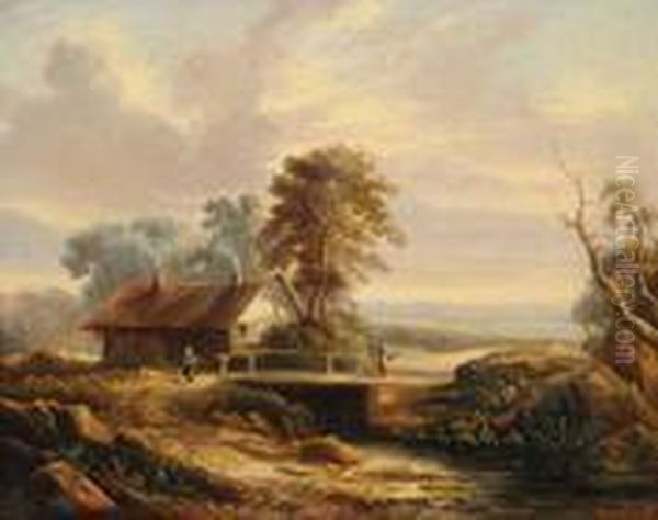 Zugeschrieben Landschaft Mit Haus Und Brucke Oil Painting by Jane Nasmyth