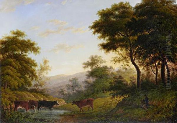 Cattle Watering Oil Painting by Patrick, Peter Nasmyth