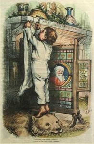 Twas Night Before Christmas, From Harper'sweekly Oil Painting by Thomas Nast