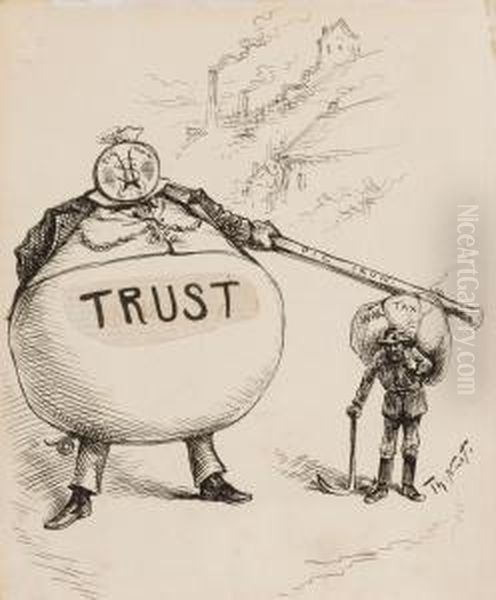 The Fat And The Lean Issue, Editorial Cartoon Oil Painting by Thomas Nast