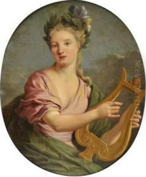 Jeune Femme A La Lyre Oil Painting by Jean-Baptiste Nattier