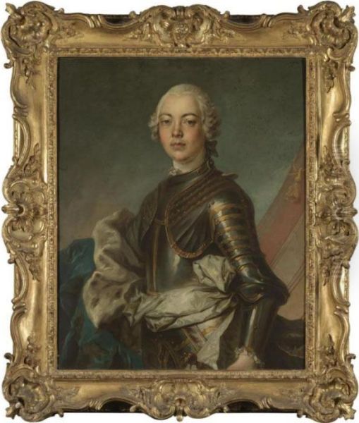 Portrait Of A Gentleman, Half Length, Wearing Armour With A Blue Ermine-lined Cloak Oil Painting by Jean-Baptiste Nattier