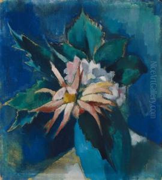 Blumen In Blauer Vase Oil Painting by Heinrich Nauen