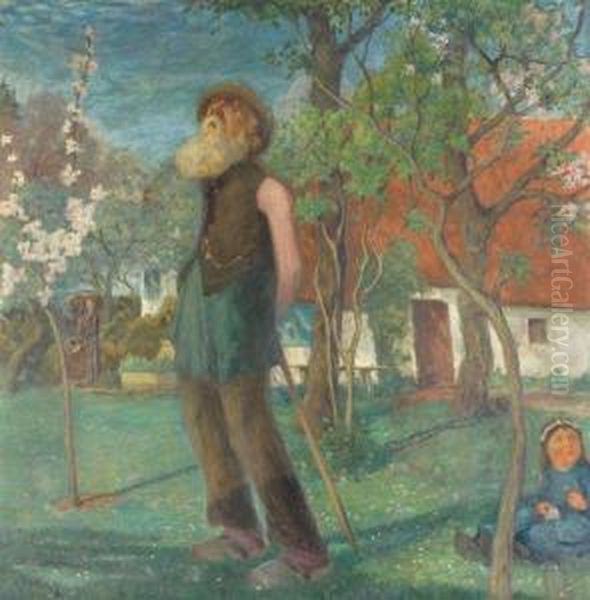 Alter Mann Und Junges Madchen Im Garten Oil Painting by Heinrich Nauen