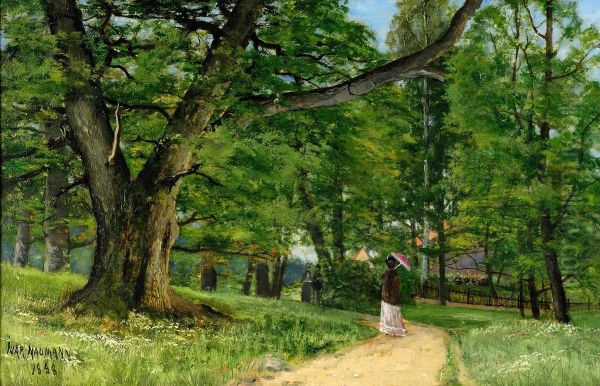 Flanorer I Frisens Park - Sommarmotiv Fran Djurgarden Oil Painting by Ivar Nauman