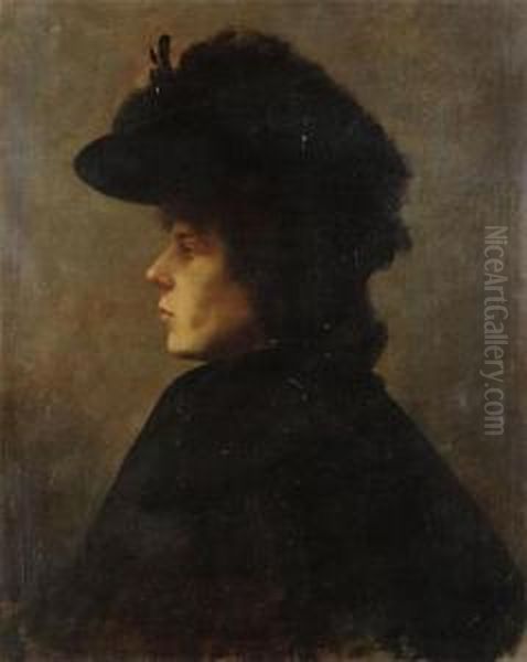 Woman In Profile Oil Painting by Georges Nauwelaerts