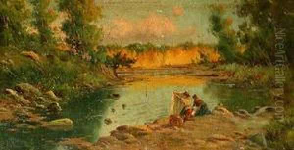 Lavanderas En El Rio Oil Painting by Pere Navarro Escuder