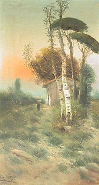 Paisaje Al Atardecer Oil Painting by Pere Navarro Escuder