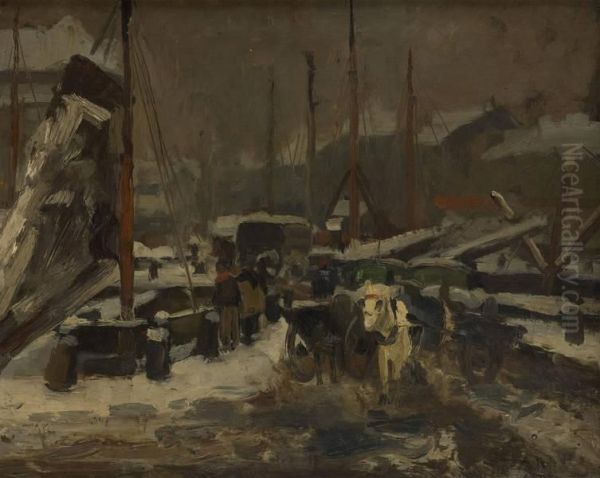 Port Sous La Neige Oil Painting by Arthur Navez