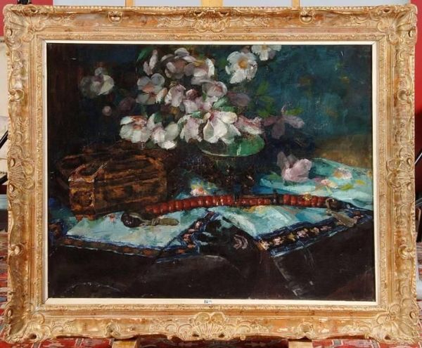 Nature Morte Aux Fleurs Dans Un Decor Japonisant Oil Painting by Arthur Navez