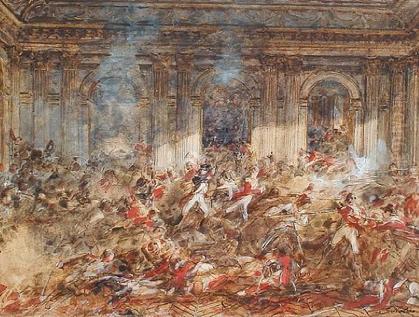 The Storming Of The Tuileries Oil Painting by Joseph Navlet