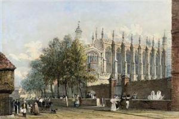 View Of Eton College Chapel, Windsor Oil Painting by J. P. Neale