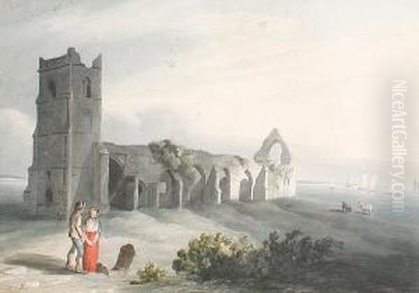 All Saint's Church At Dunwich Oil Painting by J. P. Neale