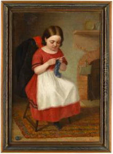 Little Girl Knitting Oil Painting by J. P. Neale