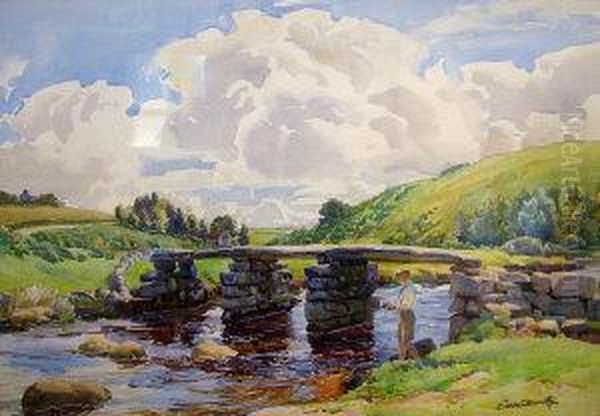 Packhorse Bridge, Dartmoor Oil Painting by Edward Mossforth Neatby