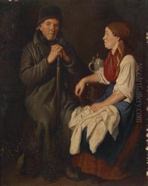 The Father Visits Hisdaughter Oil Painting by Johann Michael Neder