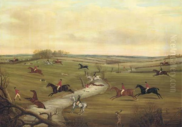 The Hunt: Crossing The Snite, Leicestershire Oil Painting by William Nedham